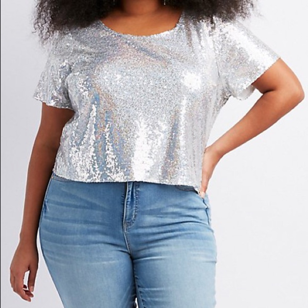 Charlotte Russe+ Sequin Open Back Crop Top